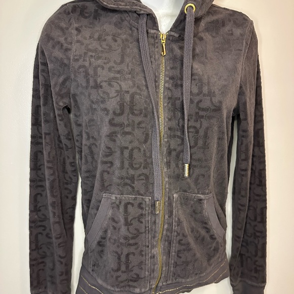 Juicy Couture Charcoal Gray Gothic Velour Zip Hoodie - Picture 2 of 6